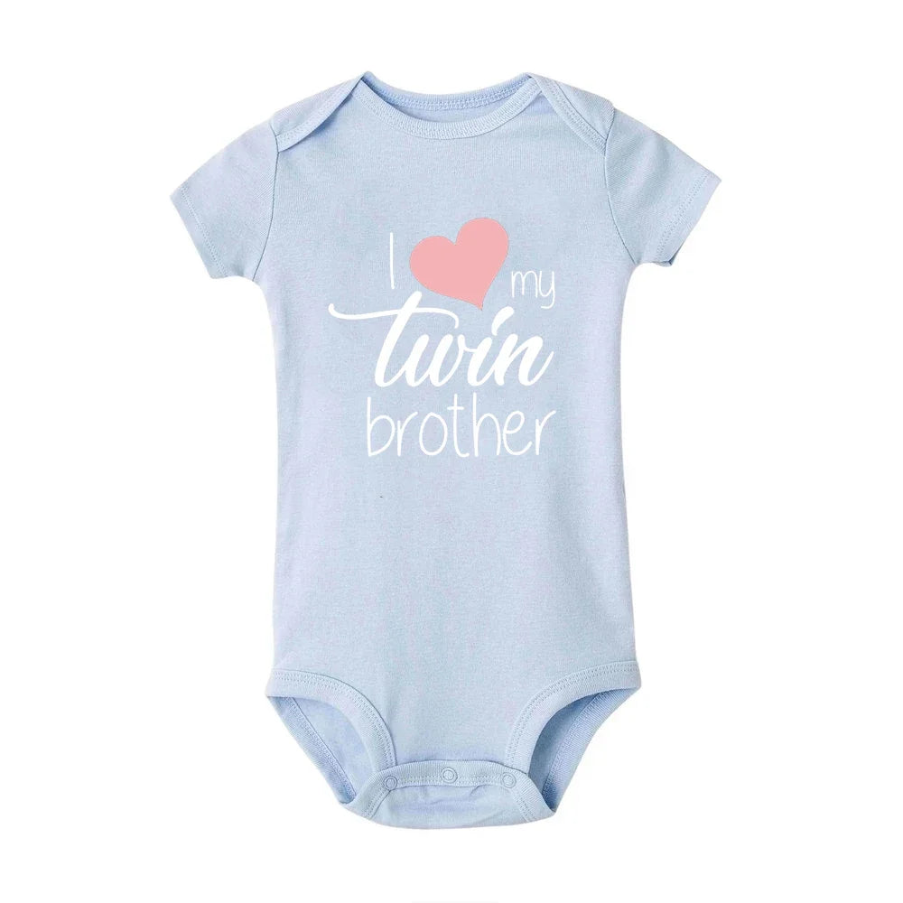 Zwillinge Säuglings-Body „I Love My Twin Sister Brother“ für Neugeborene, Jungen und Mädchen, kurzärmelig, Overall, Kleinkind-Kleidung, Baby-Geschenk-Strampler.