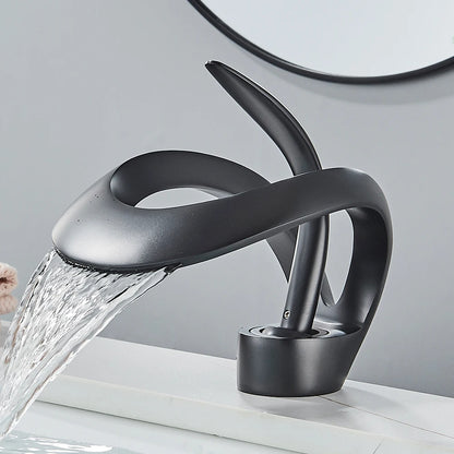 Rozin Luxury Black Basin Faucet Grey Bathroom Waterfall Mixer Tap Brass Deck Mount Modern Style Hot Cold Water Sink Mixer Crane