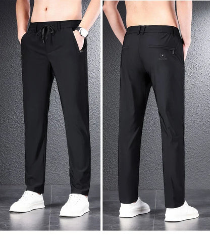 2024 Summer Soft Ice Silk Fabric Men's Thin Casual Pants Korean-style Fashion  Straight High Stretch Trousers Male Luxury Brand