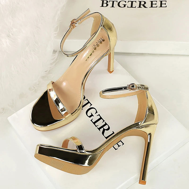 Luxury Women 11 cm Heels Sandals Women pumps Peep Toe High Heels Patent leather Stiletto Lady Sandals Summer Shoes Platform Heel.