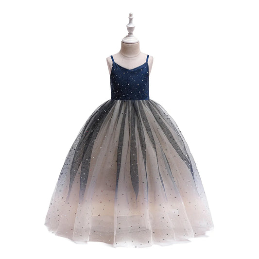Elegantes Kleid für junge Mädchen Abendkleider Kinder Klavier Leistung lange Kleidung Galaxie Stern 4 bis 10 12 Jahre.