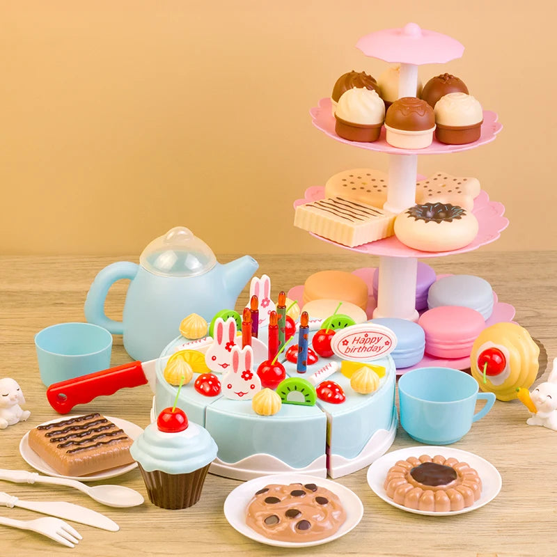 Girl Toy Cake DIY Minature Food Simulation Pretend Play Kitchen Set Tea Kid Cut Game Education Children Toys For 3 Year Birthday.