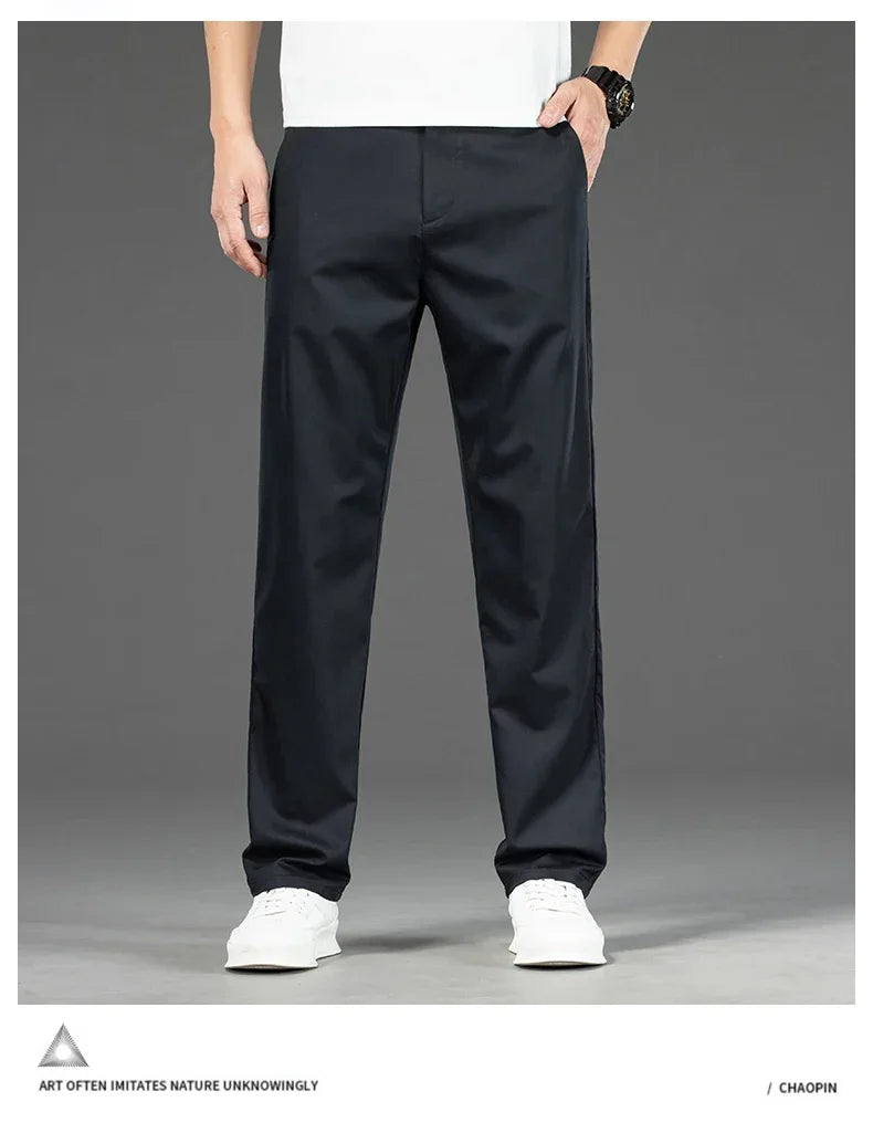 Thin Men Bamboo Summer Pants Casual High Quality Business Classic Fashion Stretch Slim Formal Straight Trousers Black Gray Khaki