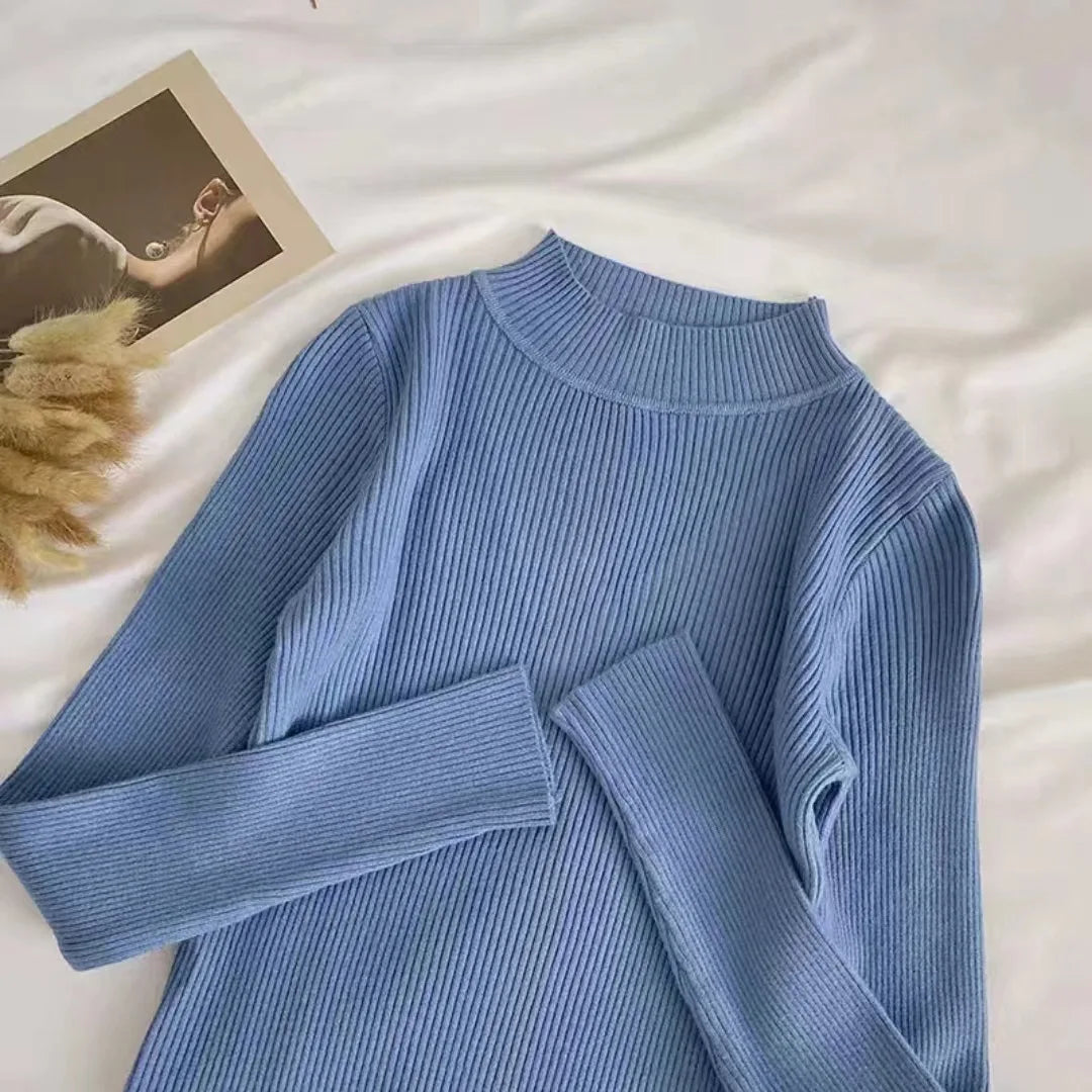 Weiche Rollkragen Frauen Herbst Winter Pullover Pullover Grundlegende Beiläufige Dünne Stretch Weiche Rippen Gestrickte Top Frau Pullover 2026.