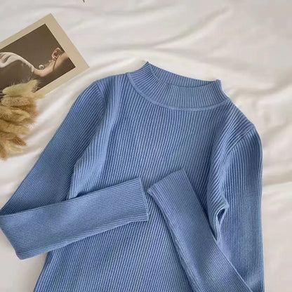 Weiche Rollkragen Frauen Herbst Winter Pullover Pullover Grundlegende Beiläufige Dünne Stretch Weiche Rippen Gestrickte Top Frau Pullover 2026.