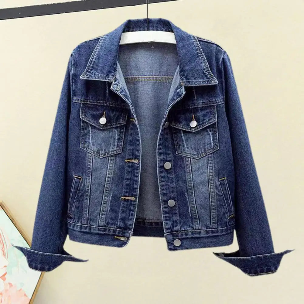 Frauen Denim Jacke einreiher Brust Klappe Tasche Jacke Langarm Dünne Kurze Mantel Retro Damen Denim Jacken Oberbekleidung.