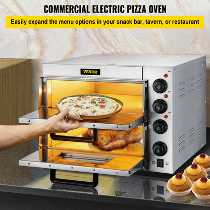 SucceBuy Kommerzieller Pizzaofen auf der Arbeitsplatte, 35,6 cm Doppeldeckschicht, 110 V, 1950 W, elektrischer Pizzaofen aus Edelstahl