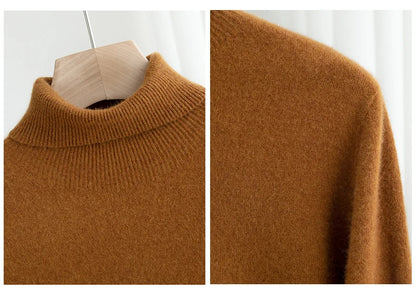 Men 100% Merino Wool Sweater Turtleneck Knitted Pullover Cashmere Warm Solid Color Clothes Business Bottoming Tops Autumn Winter