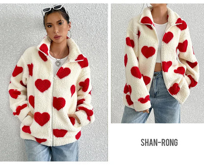 Damen-Fleece-Winterjacke aus warmem Plüsch mit Reißverschluss, lässige Damenbekleidung, Fleecemantel, Winterkleidung für Damen-Oberbekleidung.