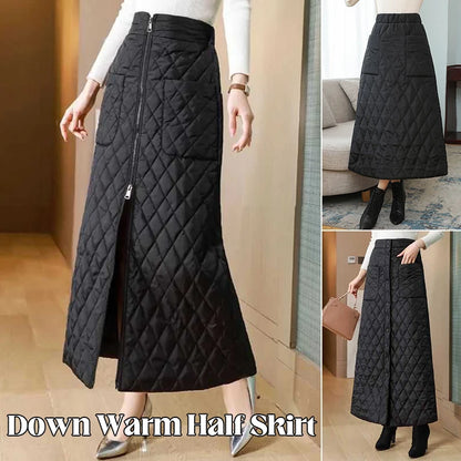 Women Winter Skirt Windproof Warm Down Cotton Skirt High Waist Quilted Cotton Padded Skirts Office Lady Elegant Skirt.