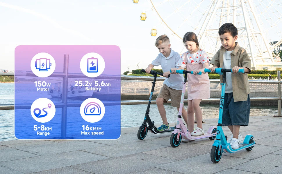 RCB Kids e-Scooter for Children 6-12 Years, 150 W Motor - Max 16 km/h - Rainbow Light-folk Electric Scooter Children.