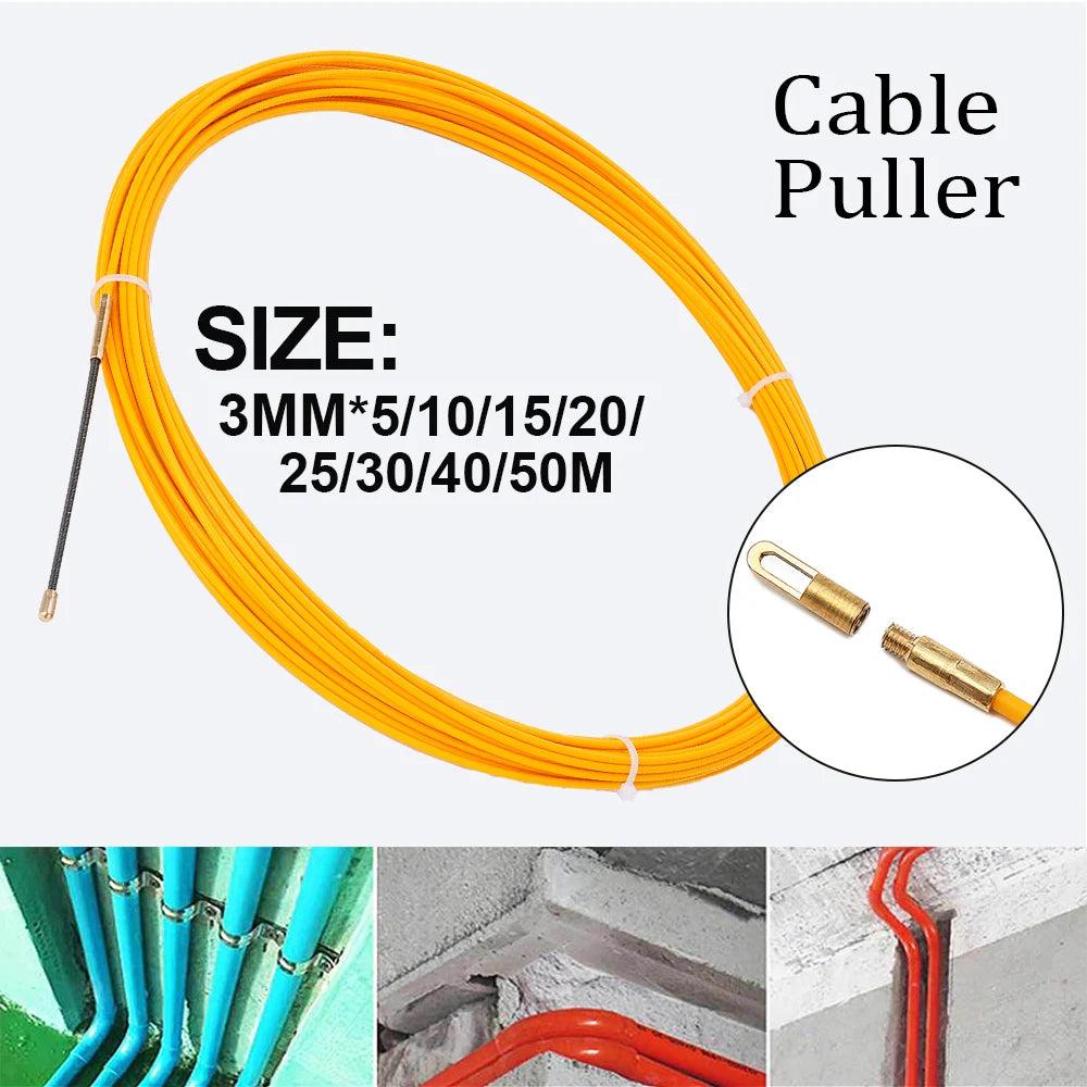 3mm 5M-50M Fiberglass Cable Puller Electrician Tape Conduit Ducting Wall Wire Threader Fish Guide Electrician Pushing Tape.