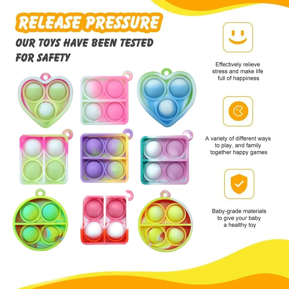 12/24/48Pcs Mini Pop Fidget Toy Pack Kit Keychain Stress Relief Toys Party Favors Office Desk Toy for Kids Adults Brinquedos.