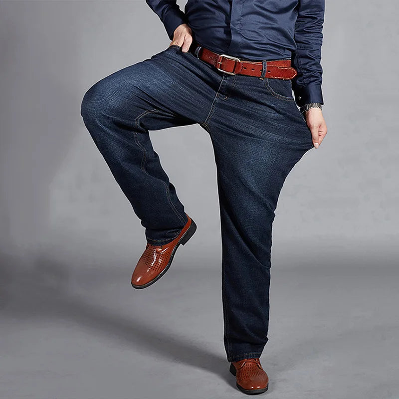 Übergroße Jeans für Herren 10XL (50 Zoll) – Stretchhose mit geradem Bein in Übergröße, Blau, große und große Streetwear, klassisches 5-Taschen-Design.
