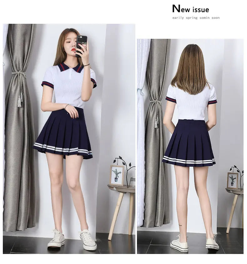 High Waist Women's Skirts Striped Pleated Elastic Waist Female Sweet Mini Dance Plaid Skirt Y2k Korean England Style.