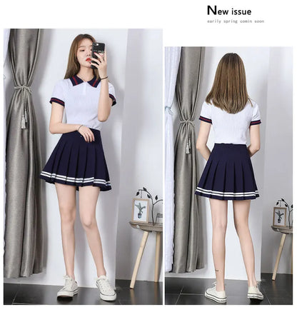 High Waist Women's Skirts Striped Pleated Elastic Waist Female Sweet Mini Dance Plaid Skirt Y2k Korean England Style.