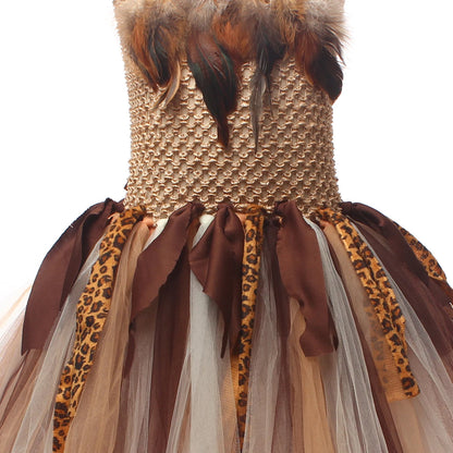 Höhlenmädchen-Kostüm für Kinder, Halloween-Tutu-Kleid, wilder Mann, Baby, Cosplay, Geburtstag, Dschungel, Karneval, Party, Kleider, ausgefallenes Tutus-Outfit.