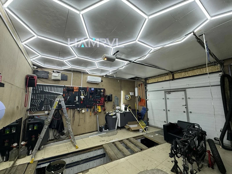 Hexagonal ceiling light BarberShop Car Garage LED Light 6500k LED tube for Gym Bar Hair Salon Library Workshop Auto Body Repair.