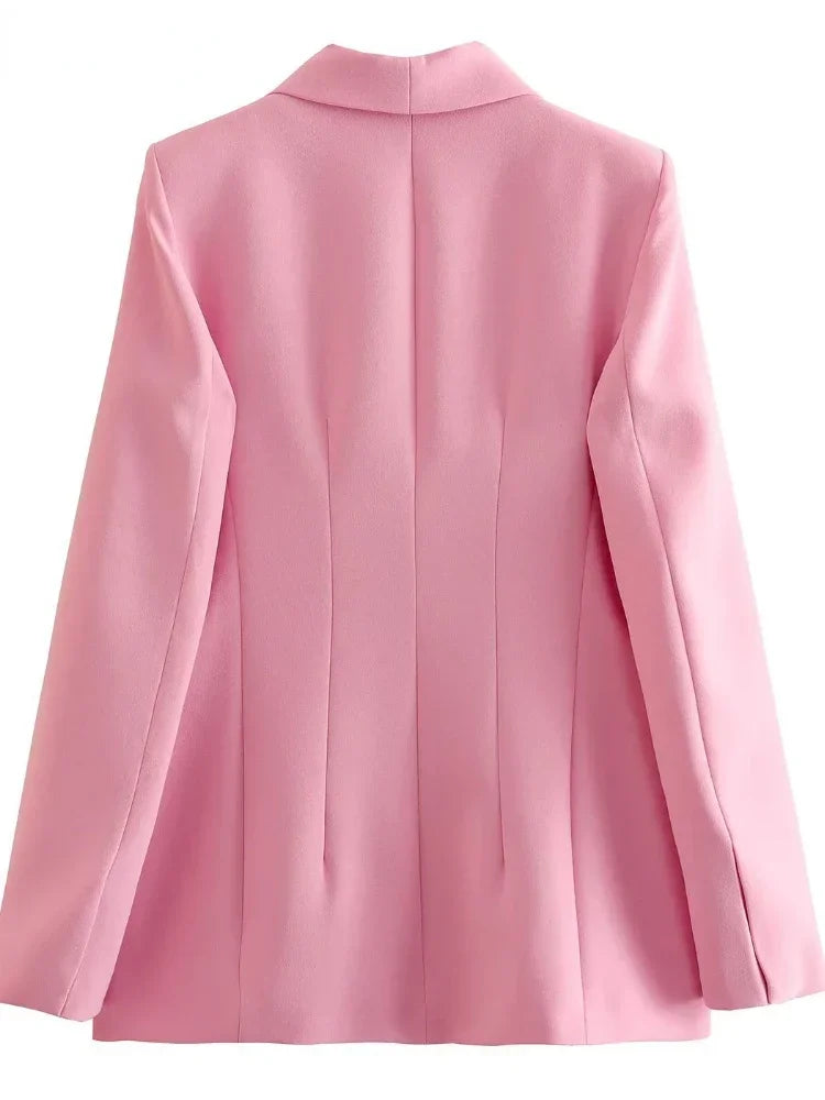 Women's Blazer New Spring Elegant Casual Office Lady Pink Jacket Coat Fashion High Waist Loose Wide Leg Trousers Pant Suit.