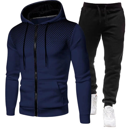 Mode Druck Trainingsanzug für Männer Zipper Mit Kapuze Sweatshirt und Jogginghose Zwei Stücke Anzüge Männlich Casual Fitness Jogging Sport Sets.