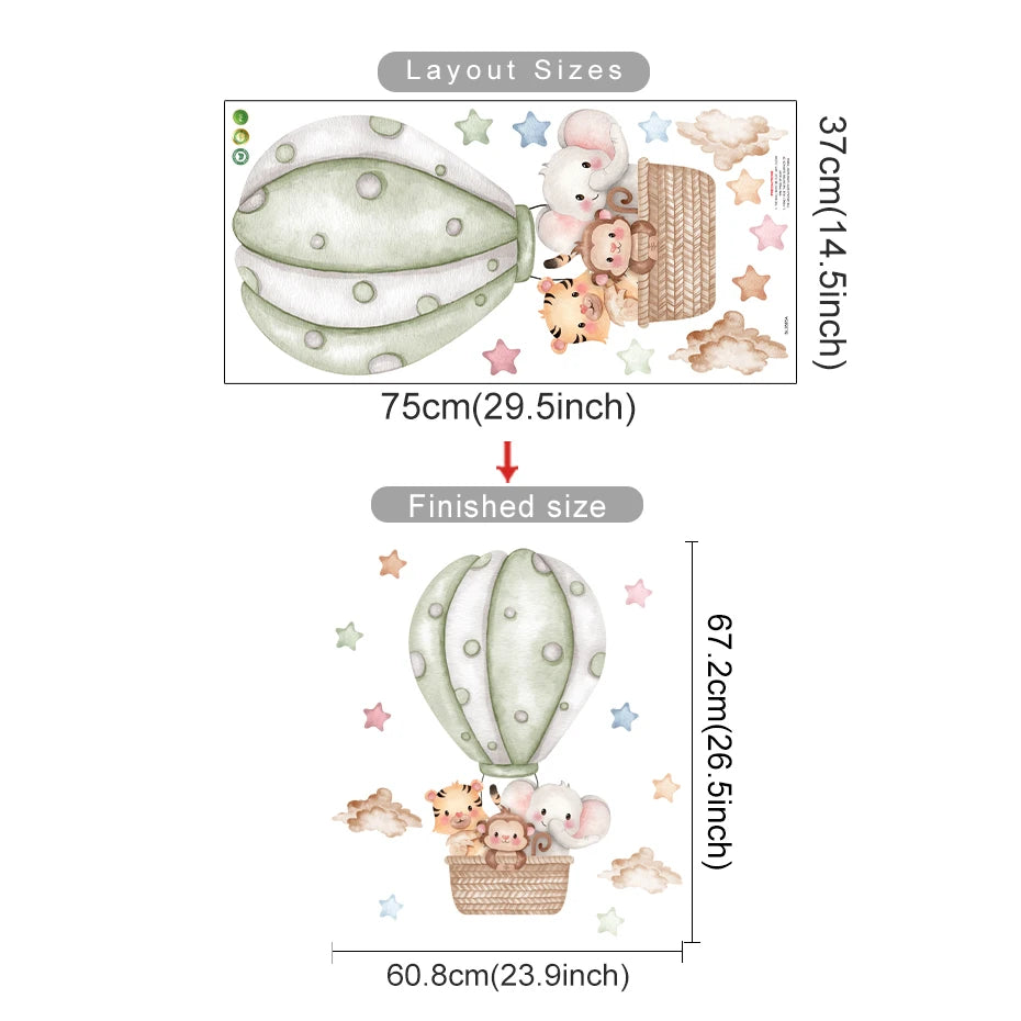 Cartoon Hot Air Balloon Animals Bear Rabbits Wall Stickers for Child Room Boy Room Decoration Nursery Baby Room Decoration Decal.