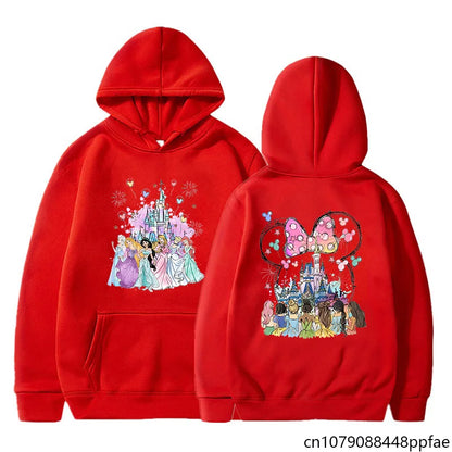 Disney Princess Castle Printed Hoodie Women's Casual Outdoor Sweatshirt Cartoon Disney Princess Clothing Tops Hoodie.