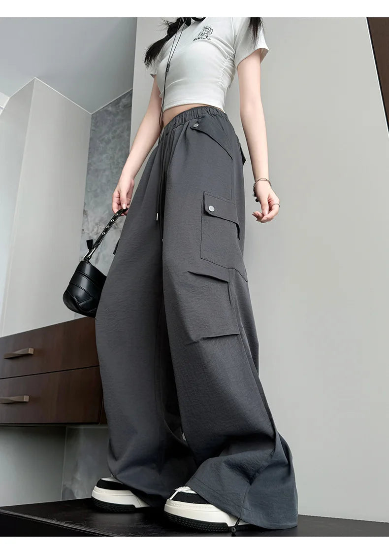 Amerikanischer Fallschirm mit niedriger Taille für Damen im Frühling und Herbst 2022, neue Bergsteiger-Jogginghose mit weitem Bein, schlanke Sport-Arbeitshose.