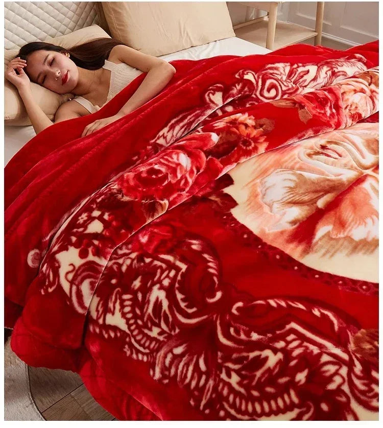 Flannel Blanket Double-deck Washable Quilt Siesta Keep Warm Double Person Thick Winter Soft Comfortable Plush Bed Sheet.