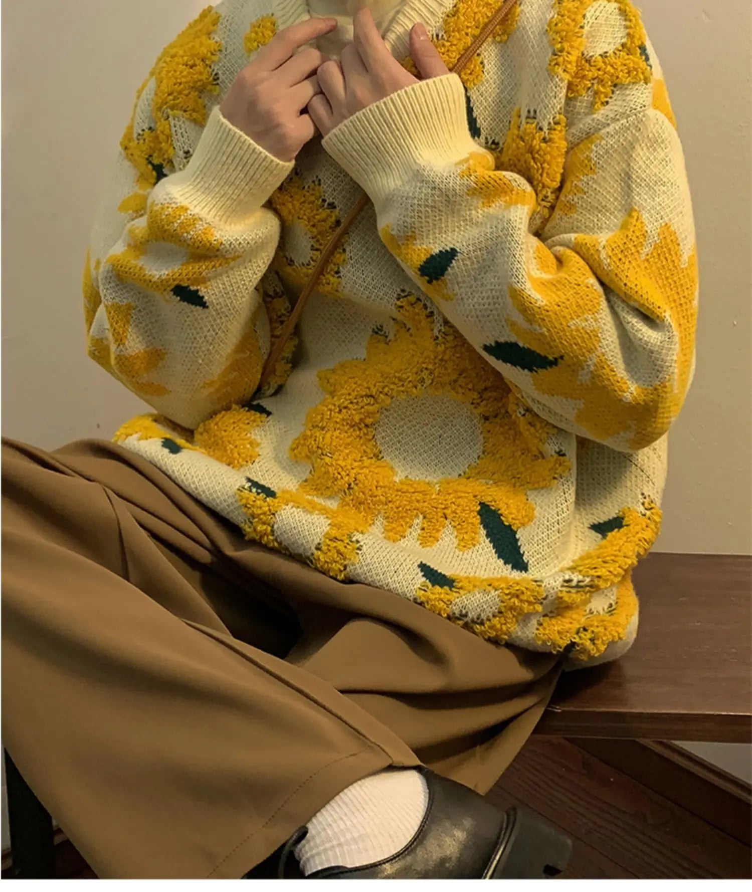 2024 Sweater Winter Sunflower Warm Sweaters  Fashion Male O-Neck Pullovers Sweater Men Loose Casual Sweater Thick Knitted Unisex.