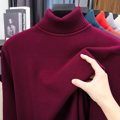 Autumn Mens High Quality Knitted Turtleneck Sweater Slim Fit Long Sleeve Anti-pilling Pullover Solid Color Trend Men Streetwea.