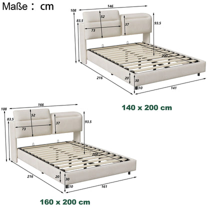 Lazyspace Samt gepolstertes Bett, Doppelbettrahmen, hydraulisches Bett mit Stauraum, verstellbarem Kopfteil und LED-Beleuchtung unter dem Bett
