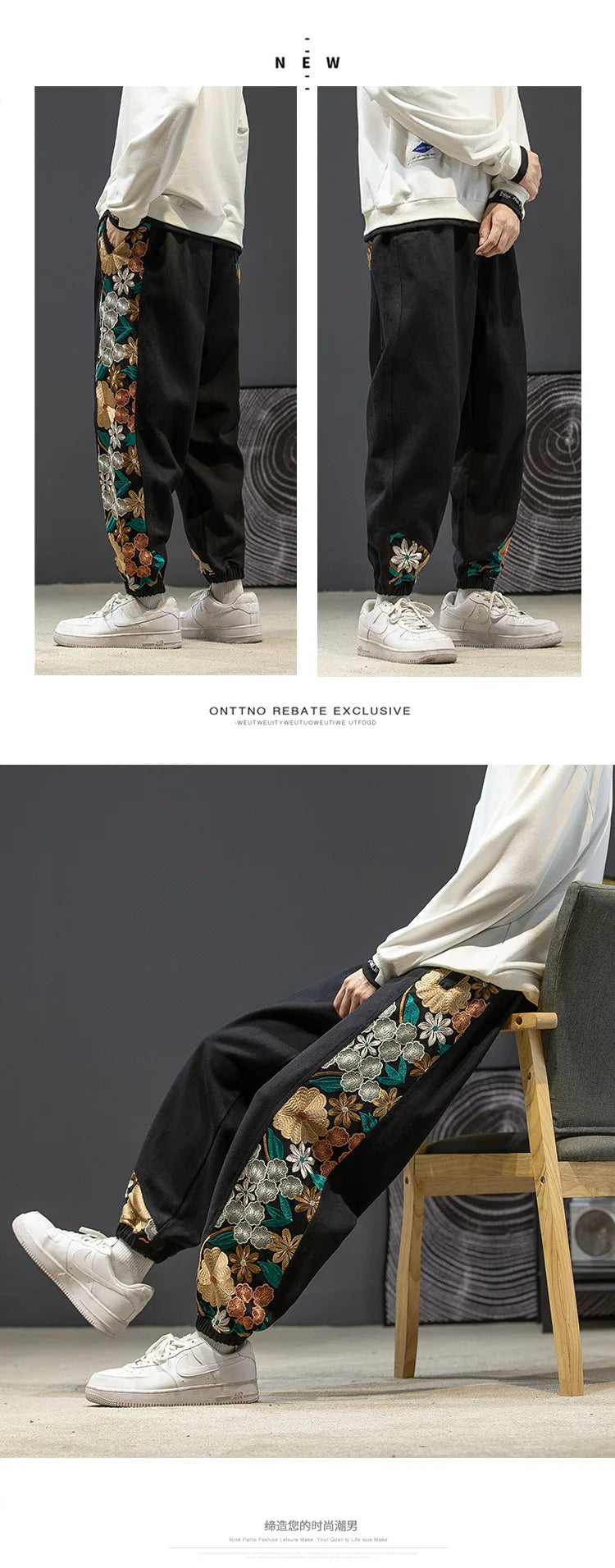 Fashion Casual Pants Men's Clothing Cotton Japanese Samurai Embroidery Patchwork Harem Trousers Oversized Harajuku Joggers Male.