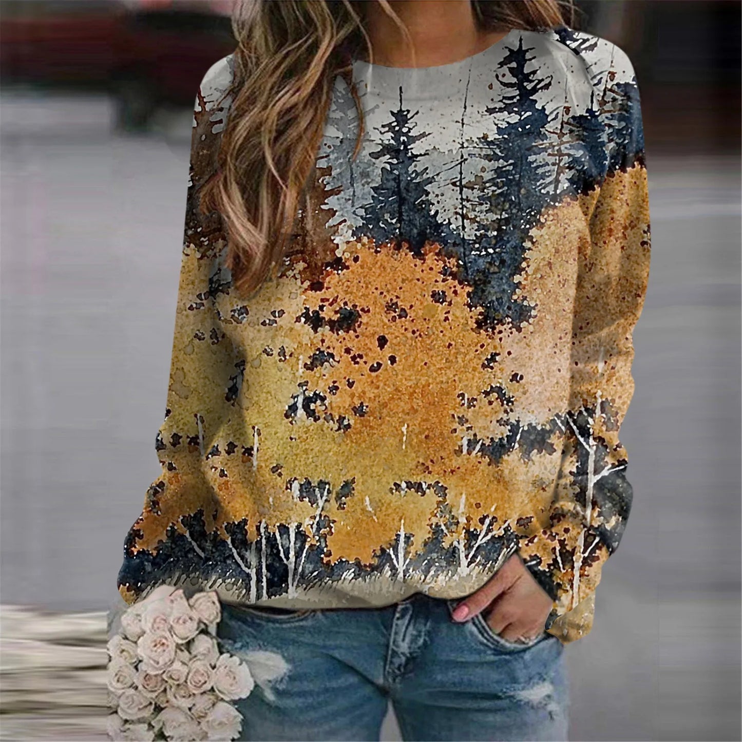 Forest Trees 3D Print Sweatshirts Women's Casual Raglan Long Sleeves Hoodies Woman Pullovers Harajuku Y2k Tops Female Clothing.