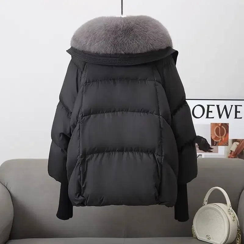 2025 Winter Neue Unten Kurze Gepolsterte Jacke Frauen Parkas Pelz Kragen Dicke Baumwolle Mäntel Kleidung Schwarz Casual Oberbekleidung Weibliche neue.