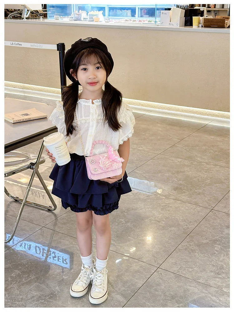 Lovely Sequin Girls Square Shoulder Bag Fish Tail Starfish Princess Crossbody Bags Bead Handle Children's Small Handbags Purse.