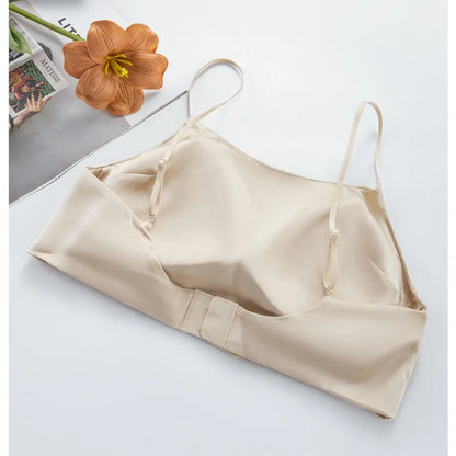 Birdtree 19MM 93% Mulberry Silk 7% Spandex Solid Bra,Women Satin 3/4 Cup U-shaped Back Soft Breathable Sling Underwear A59124JF.