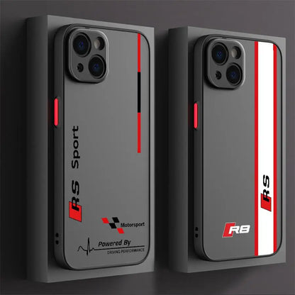 RS Sports AU-Logo Phone Case for iPhone 15 16 Pro Max 14 Plus 12 13 11 Pro Max SE 7 8 14 Pro XR XS Matte Black Edge.