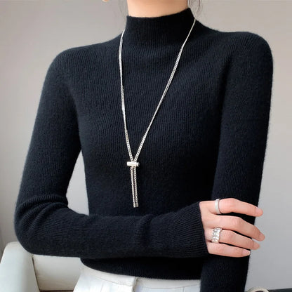 Herbst Winter Frauen Pullover Slim Fit Hohe Strecth Pullover Langarm Inneren Tragen Mock Neck Gestrickte Tops Koreanische Mode Jumper.