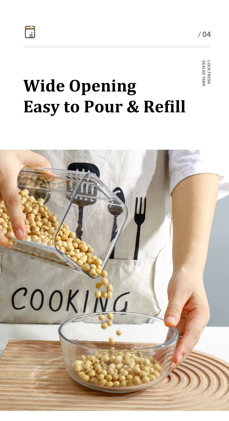 Food Box Storage Container With Airtight Lid Condiment Organizer Plastic Dispenser Jar Hermetic Kitchen Cereal Snack Spaghetti.