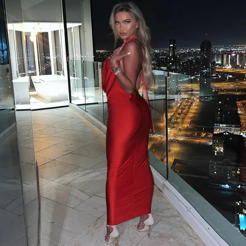 Dulzura Herbst Frauen Halter-Backless Midi Kleid Für Frauen Bodycon Sexy Party Elegante Outfits Abend Geburtstag Kleidung Y2K 2024.