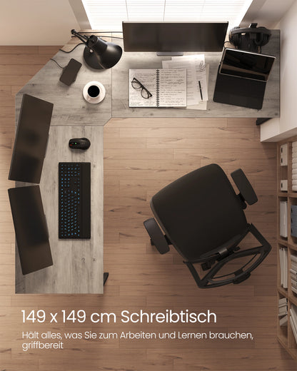 VASAGLE L-förmiger Schreibtisch, Gaming-Tisch, 149 x 149 x 76 cm, Eckschreibtisch für Arbeitszimmer, Homeoffice
