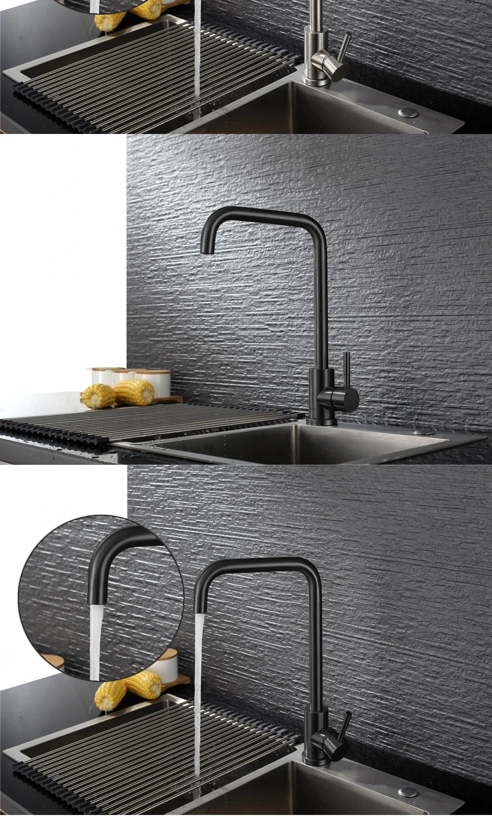 Black Kitchen Faucet Stainless Steel Kitchen Mixer Single Handle Single Hole Kitchen Faucet Brushed Nickle Mixer Sink Tap