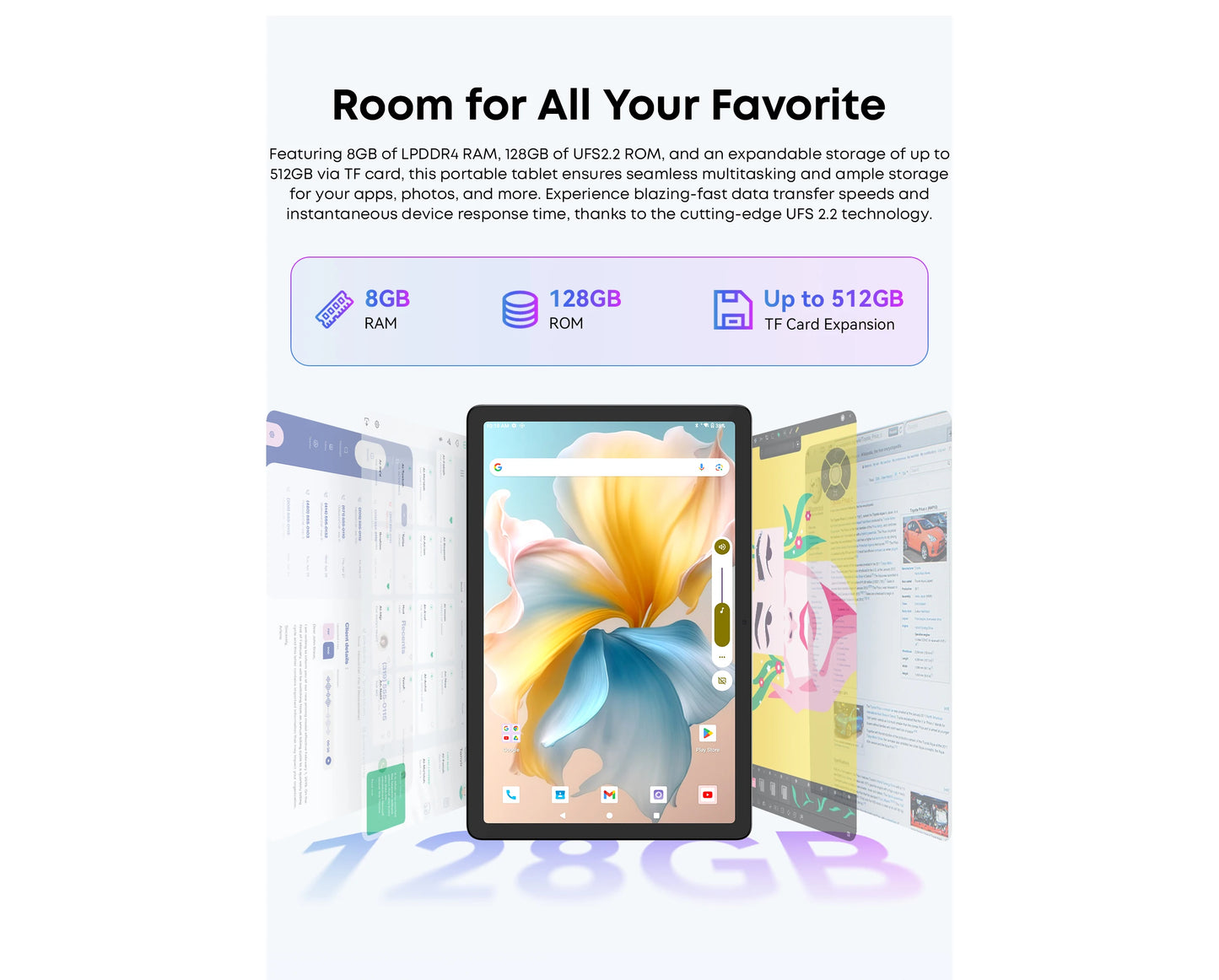 CHUWI AuPad 10.95-inch Tablet FHD Screen 8GB DDR4 128GB ROM 4G LTE GPS Android 14 Snapdragon 685 Octa-Core Widevine L1 Tablet PC.