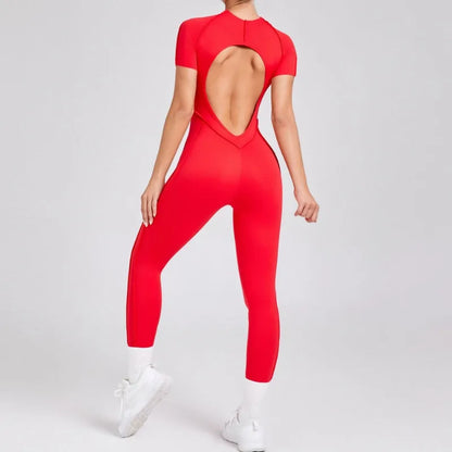 Seamless Yoga Jumpsuits Sports Fitness Hip-lifting Backless Short-sleeved One-piece Workout Gym Leggings Tracksuits for Women.
