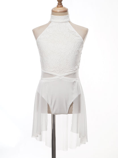 Mädchen Ballett Gymnastik Trikot lyrischen Tanz kleid ärmellose florale Spitze Tutu Tanz kleidung für Eiskunstlauf Bühnen performance