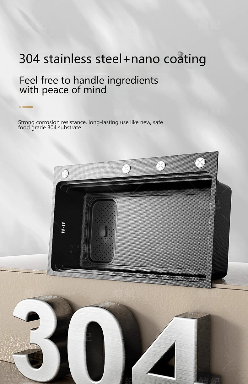 Stainless Steel Kitchen Sink Gray Household Large Single Slot Wash Vegetables and Dish Basin Multifunctional Dish Basin Sink