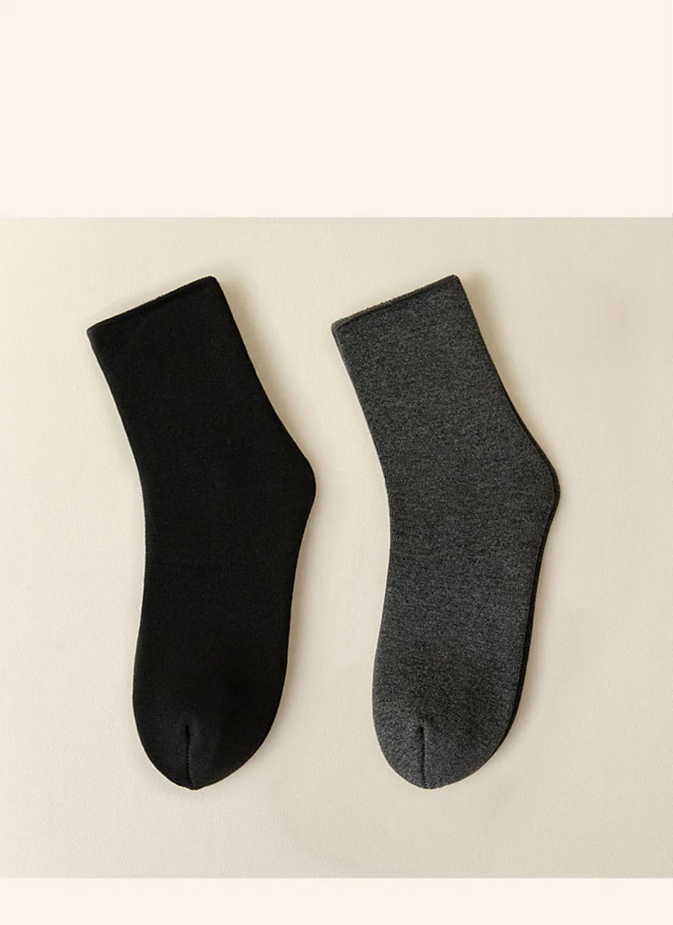 2 Pairs Men Winter Socks Warm Thicken Thermal Snow Boots Solid Color Floor Socks Soft Outdoor Anti-Cold Cashmere Socks.