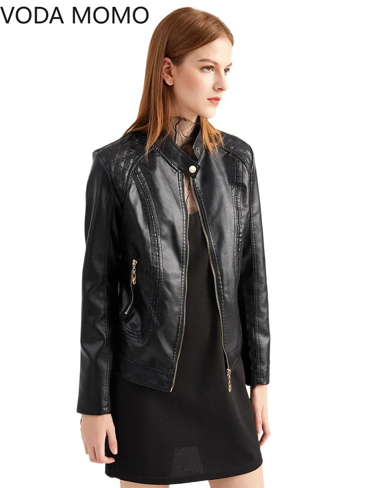 Women's Elegant Stand-up Collar Solid Jacket 2022 Female Three-dimensional Pattern Coat S-4XL New Pu Faux Leather Jacket Women.