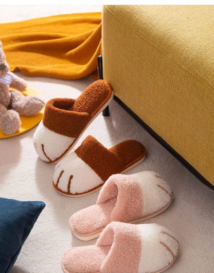 Evshine Cat Paw Warm Slippers For Women Winter Plush House Slippers Cute Fashion Fur Slippers Couple Indoor Bedroom Fuzzy Shoes.