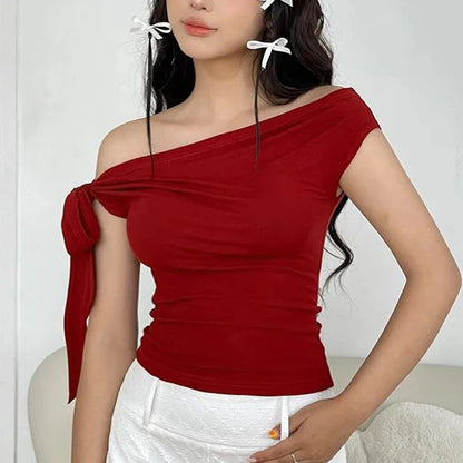 Vacation Styles One-Shoulder Cropped Top Women One Shoulder Top Casual Applicable For Vacation Brand New Condition.